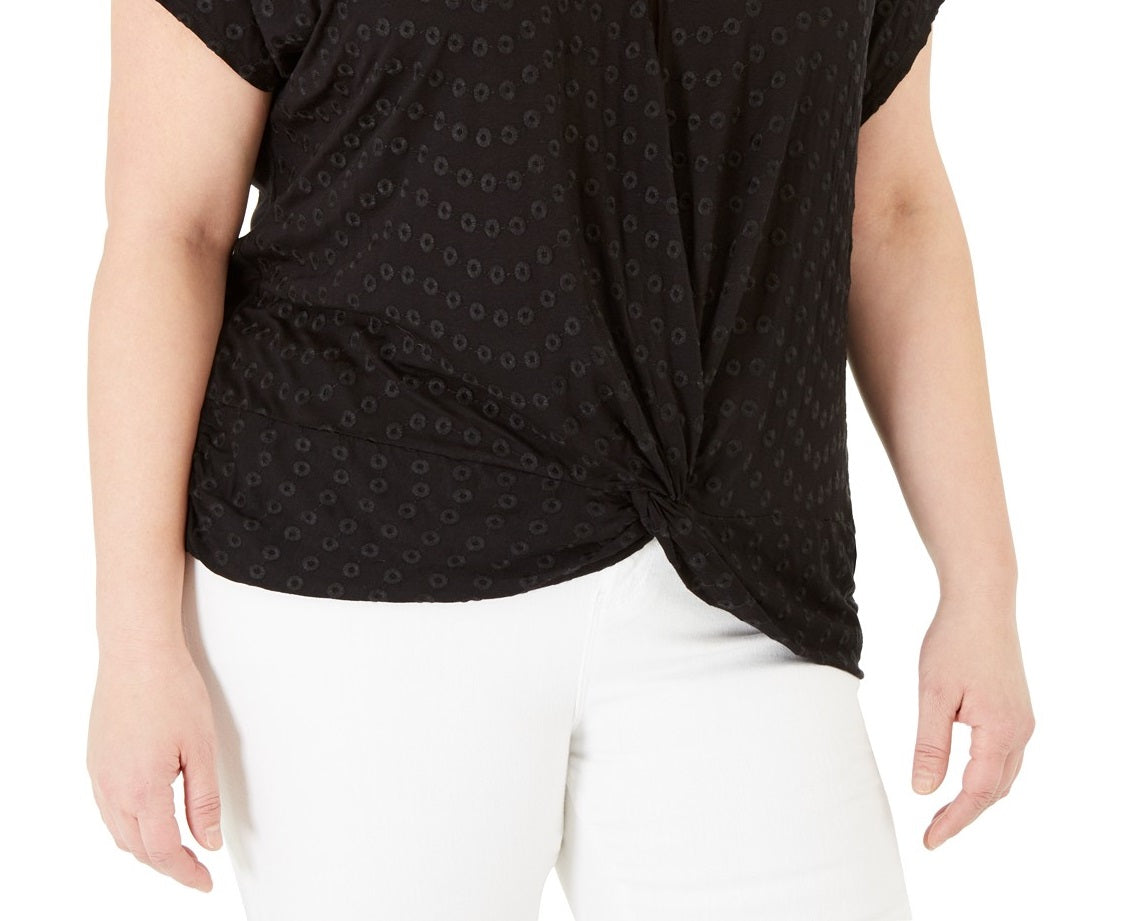 INC International Concepts Women's Plus Size Eyelet Twist-Front Top Black Size 2 Extra Large