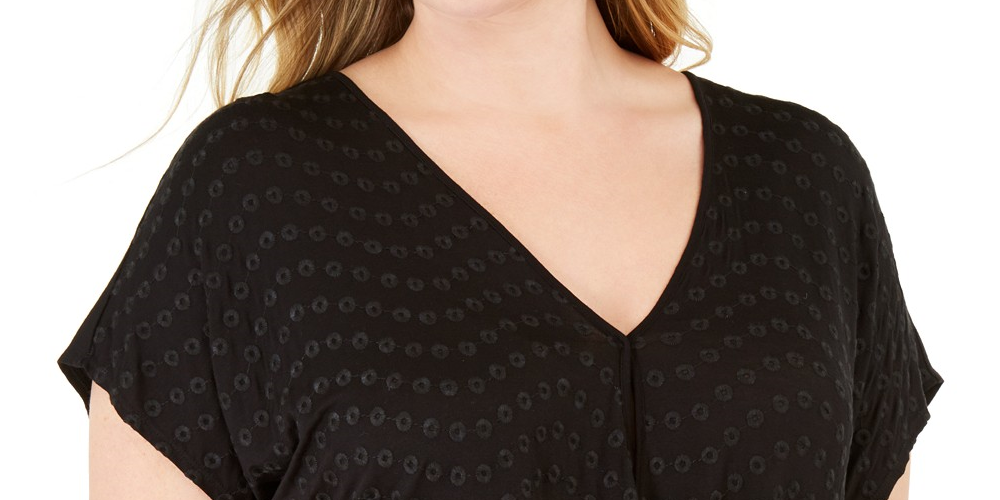 INC International Concepts Women's Eyelet Twist Front Top Black Size 1X
