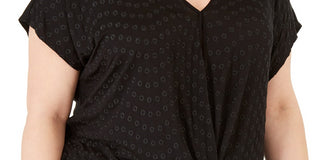 INC International Concepts Women's Eyelet Twist Front Top Black Size 1X