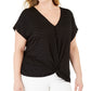 INC International Concepts Women's Plus Size Eyelet Twist-Front Top Deep Black Size 3X