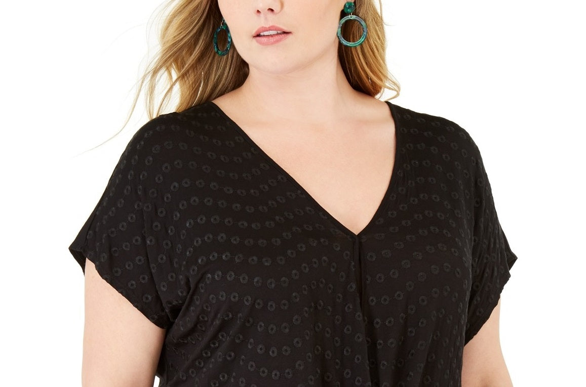 INC International Concepts Women's Plus Size Eyelet Twist-Front Top Deep Black Size 3X