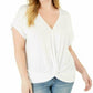 INC International Concepts Women's Plus Size Eyelet Twist-Front Top White Size 3X