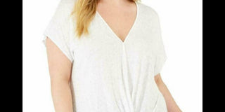 INC International Concepts Women's Plus Size Eyelet Twist-Front Top White Size 3X