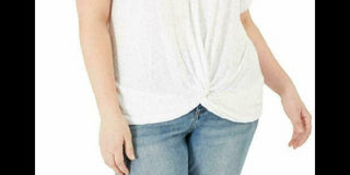 INC International Concepts Women's Plus Size Eyelet Twist-Front Top White Size 3X