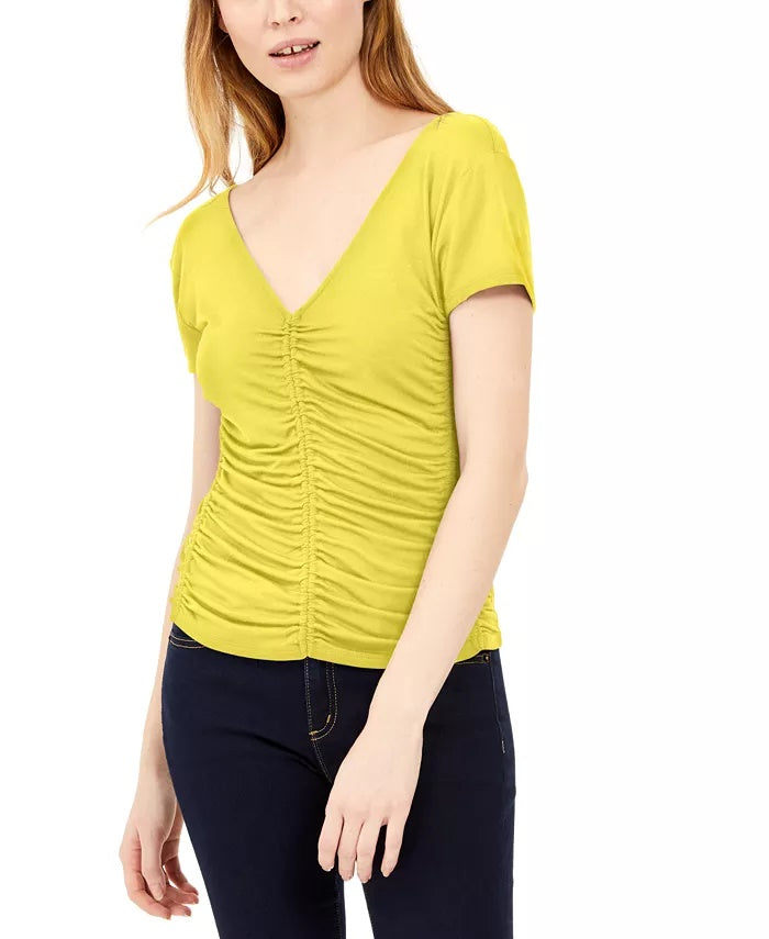INC International Concepts Women's Ruched T-Shirt Dark Yellow Size X-Small