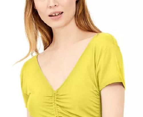INC International Concepts Women's Ruched T-Shirt Dark Yellow Size X-Small