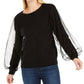 INC International Concepts Women's Tulle-Sleeve Sweater Black Size Extra Small