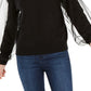 INC International Concepts Women's Tulle-Sleeve Sweater Black Size Extra Small