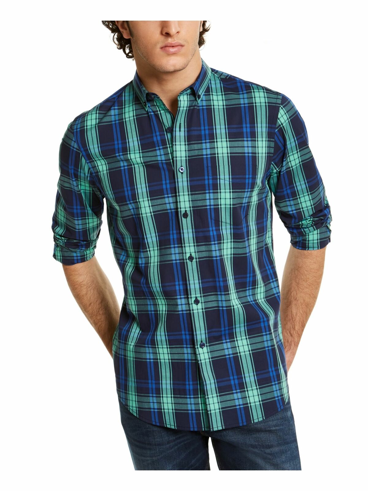 Club Room Men's Regular-Fit Quick-Dry Performance Stretch Plaid Shir Green Size X-Large