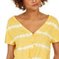 Style & Co Women's Tie Dye Tie Front Top Gold Size Small