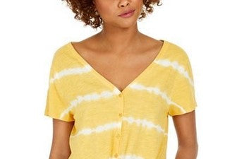 Style & Co Women's Tie Dye Tie Front Top Gold Size Small