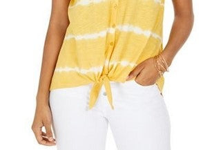 Style & Co Women's Tie Dye Tie Front Top Gold Size Small