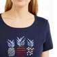 Karen Scott Women's Cotton Embellished Pineapple Top Navy Size XX-Large