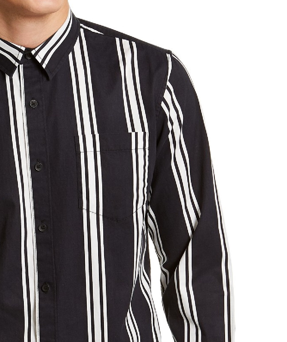 Sun + Stone Men's Vertical Striped Shirt Black Size Large