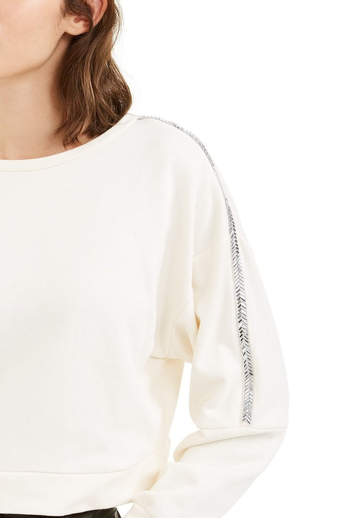 Bar III Women's Shine Stripe Sweatshirt White Size Large