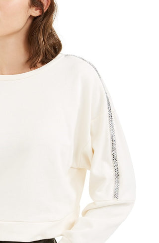 Bar III Women's Shine Stripe Sweatshirt White Size Large