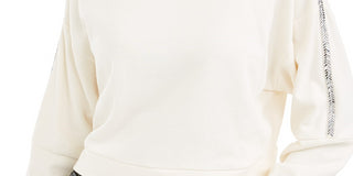 Bar III Women's Shine Stripe Sweatshirt White Size Medium