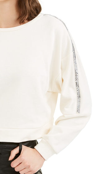 Bar III Women's Shine Stripe Sweatshirt White Size Small