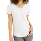 Style & Co Women's Burnout V-Neck T-Shirt In Regular And Petite  White Size Large