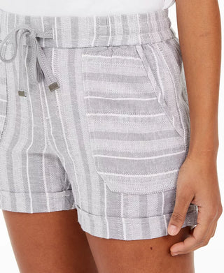 Style & Co Women's Striped Linen-Blend Shorts Gray Size Large