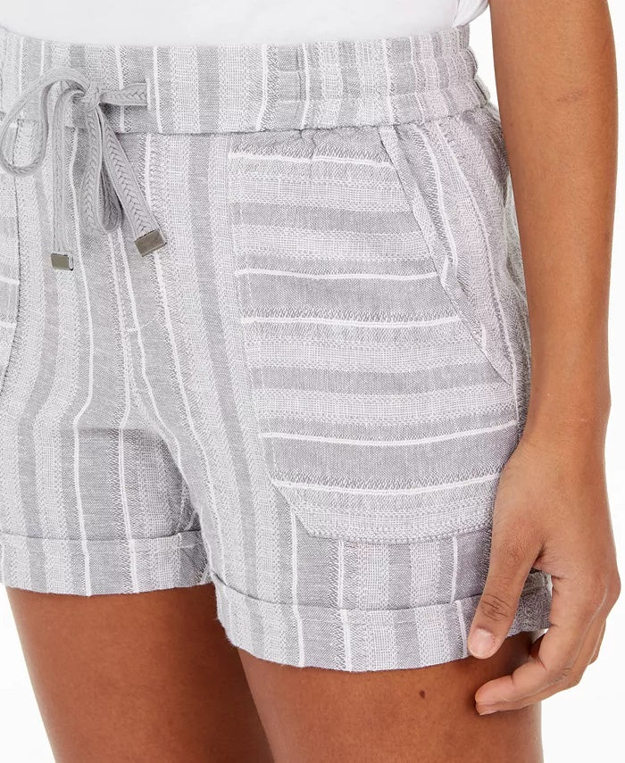 Style & Co Women's Striped Linen-Blend Shorts Gray Size 2 Extra Large