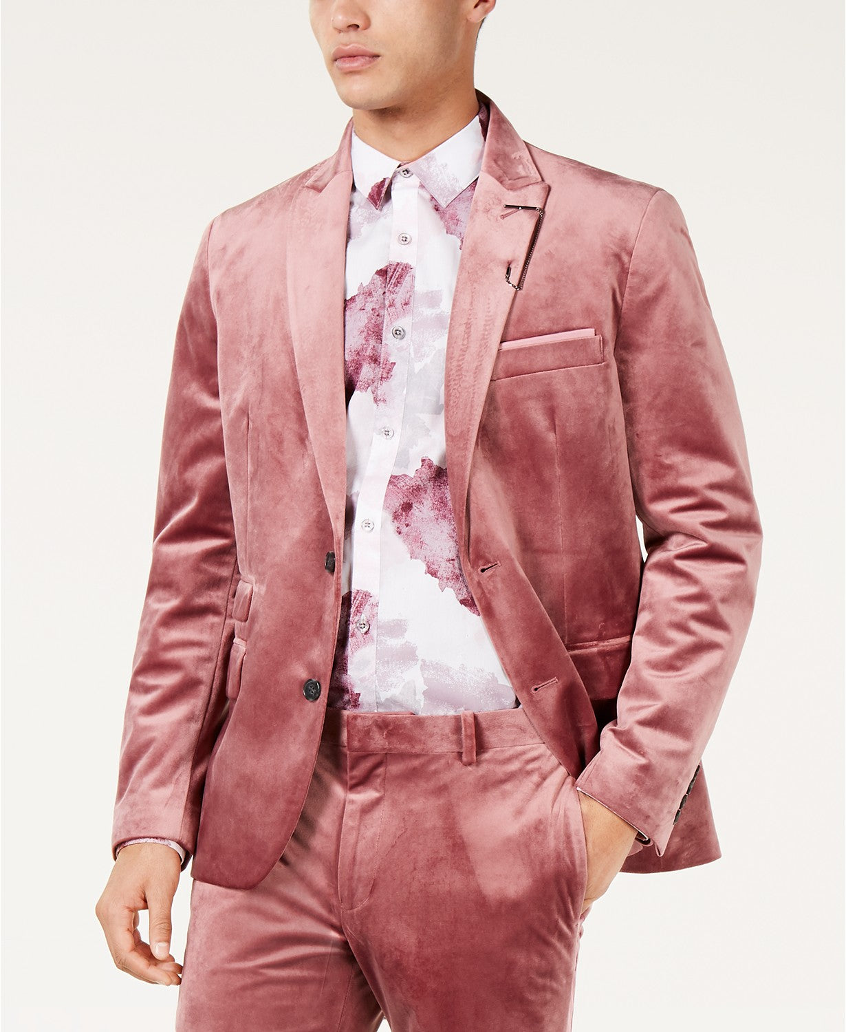INC International Concepts Men's Slim-Fit Velvet Blazer Pink Size Large