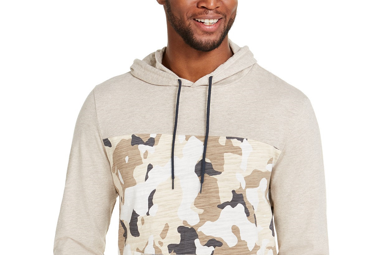 Sun + Stone Men's Camo Blocked Hoodie Beige Size Large