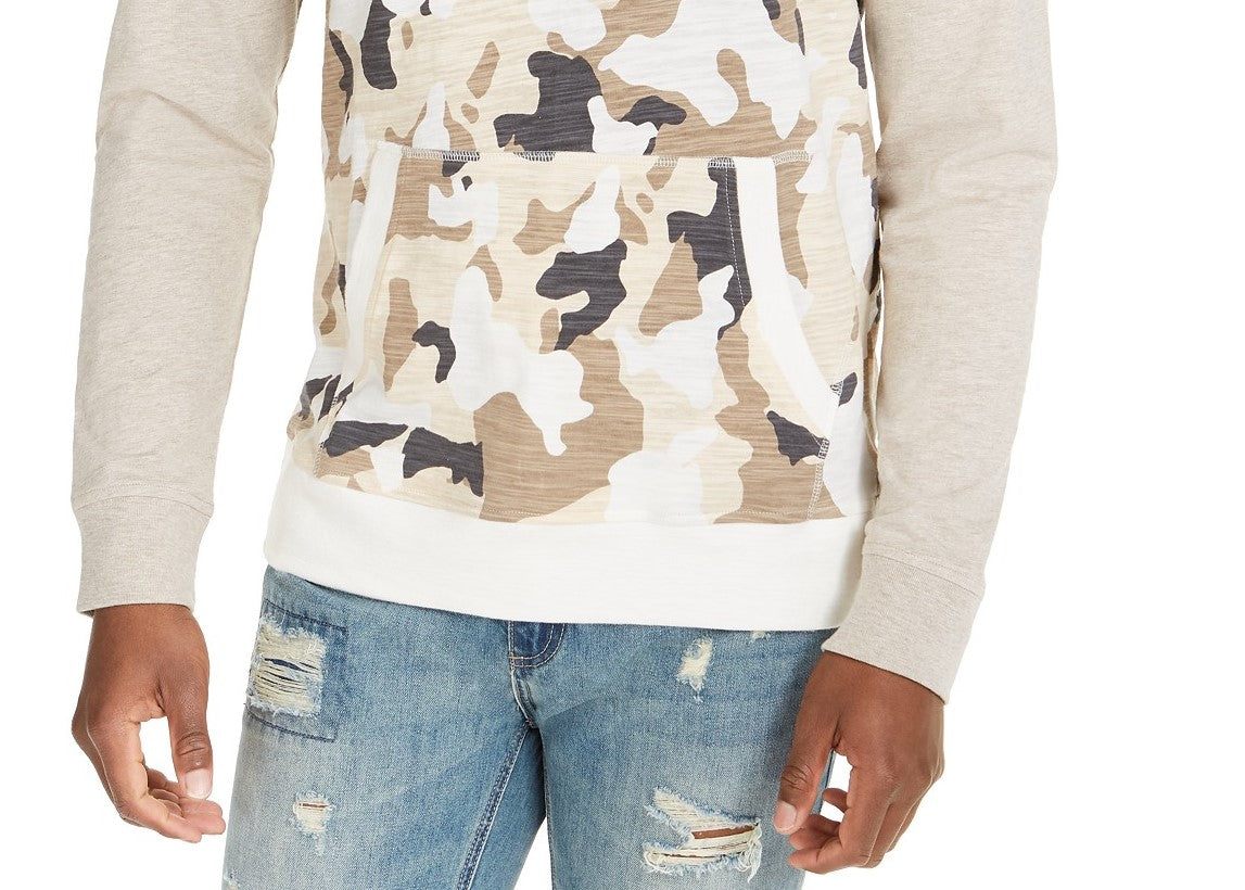 Sun + Stone Men's Camo Blocked Hoodie Beige Size Large