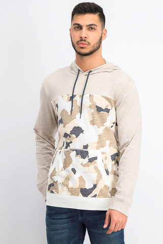Sun + Stone Men's Camo Blocked Hoodie Beige Size Medium