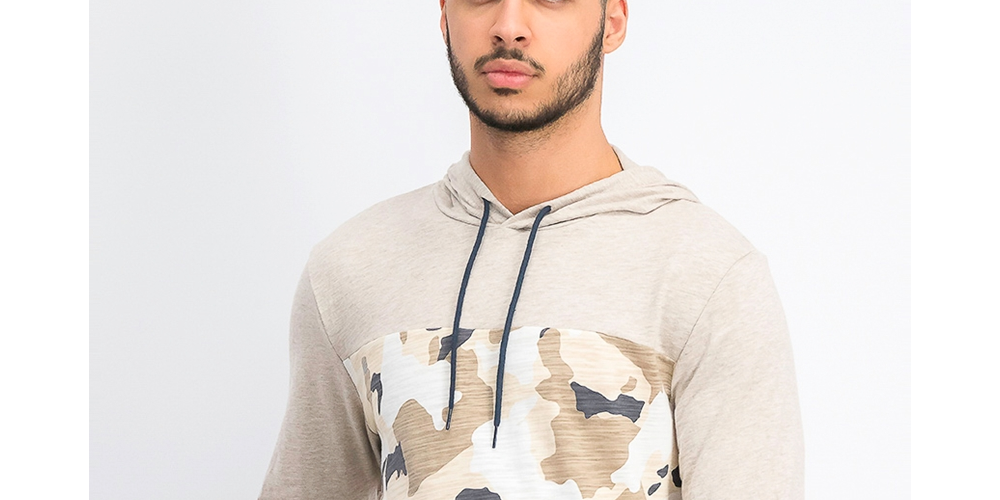 Sun + Stone Men's Camo Blocked Hoodie Beige Size Medium