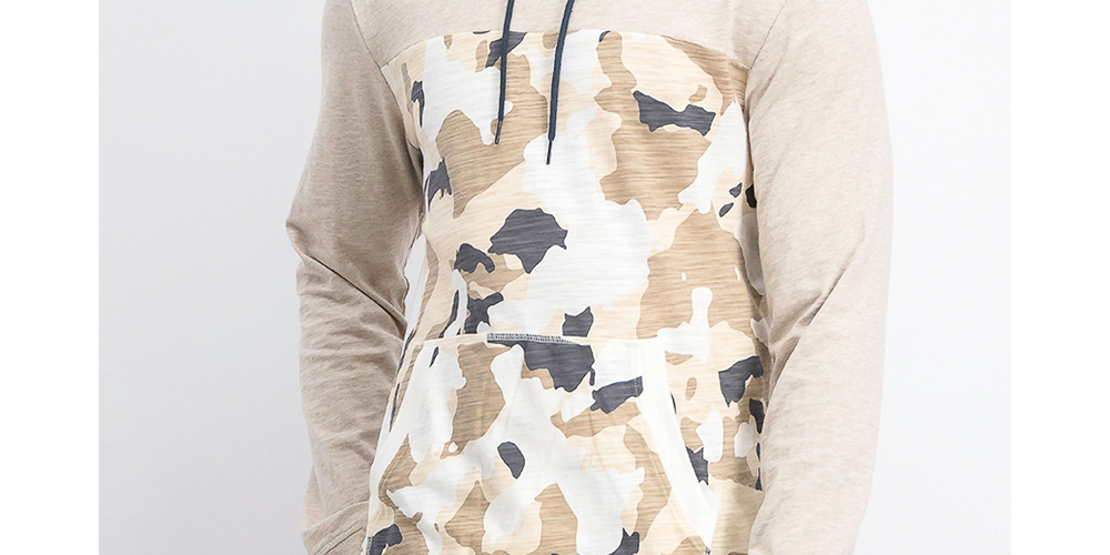 Sun + Stone Men's Camo Blocked Hoodie Beige Size Medium