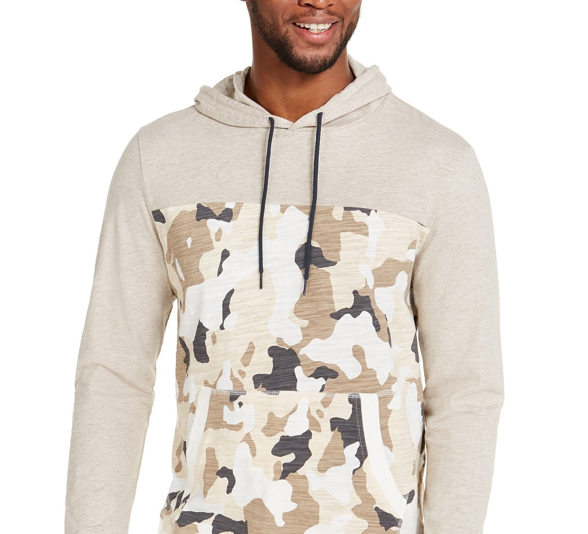 Sun + Stone Men's Camo Blocked Hoodie Beige Size X-Large