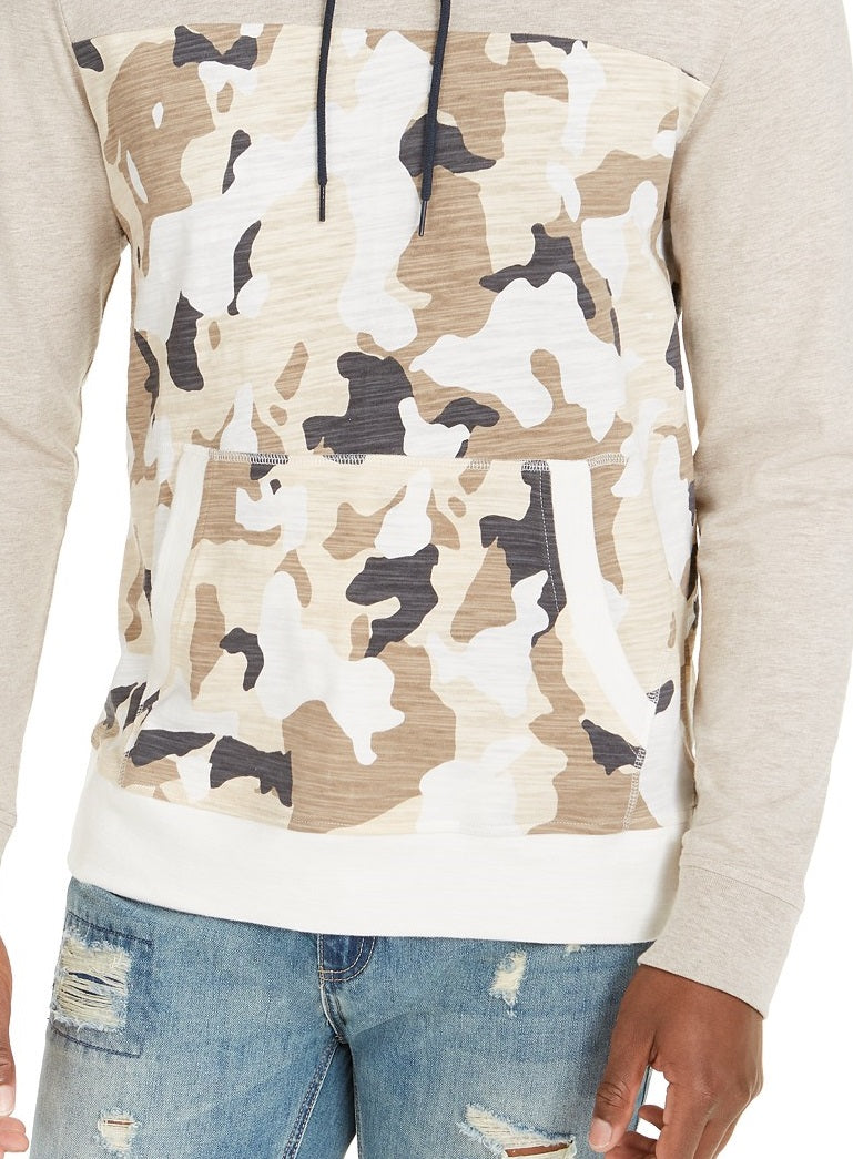 Sun + Stone Men's Camo Blocked Hoodie Beige Size X-Large