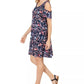 Style & Co Women's Printed Cold-Shoulder Swing Dress Navy Size X-Large