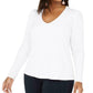 INC International Concepts Plus Women's Size Ribbed-Knit Puff-Sleeve TopWhite Size XXXX Large