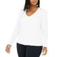 INC International Concepts Women's Plus Size Ribbed-Knit Puff-Sleeve TopWhite Size X-Large