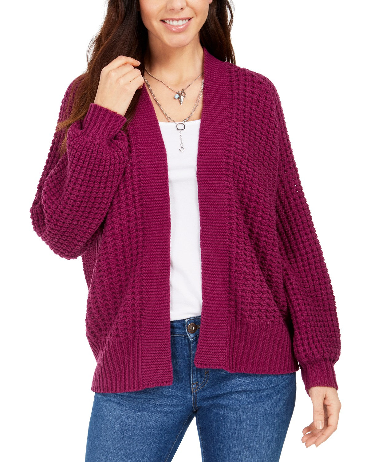 Style & Co Women's Chunky Cable-Knit Open-Front Cardigan  Purple Size Small