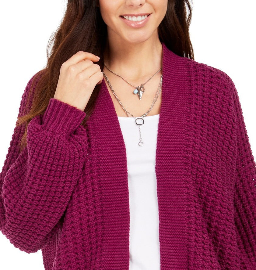 Style & Co Women's Chunky Cable-Knit Open-Front Cardigan  Purple Size Small