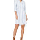 Style & Co Women's Striped Button-Front Linen-Blend Shirtdress Blue Size Large