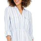 Style & Co Women's Striped Button-Front Linen-Blend Shirtdress Blue Size Large