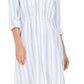 Style & Co Women's Striped Button-Front Linen-Blend Shirtdress Blue Size Large