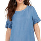 Style & Co Women's Fringed Denim T-Shirt Dress  Blue Size 2 Extra Large