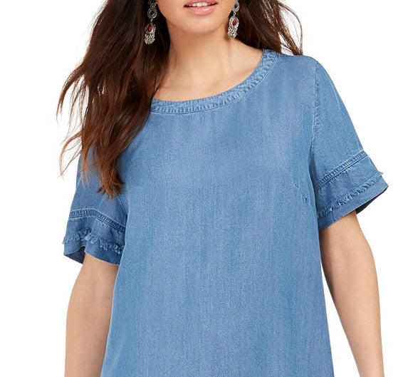 Style & Co Women's Fringed Denim T-Shirt Dress  Blue Size 2 Extra Large