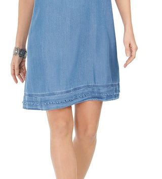 Style & Co Women's Fringed Denim T-Shirt Dress  Blue Size 2 Extra Large