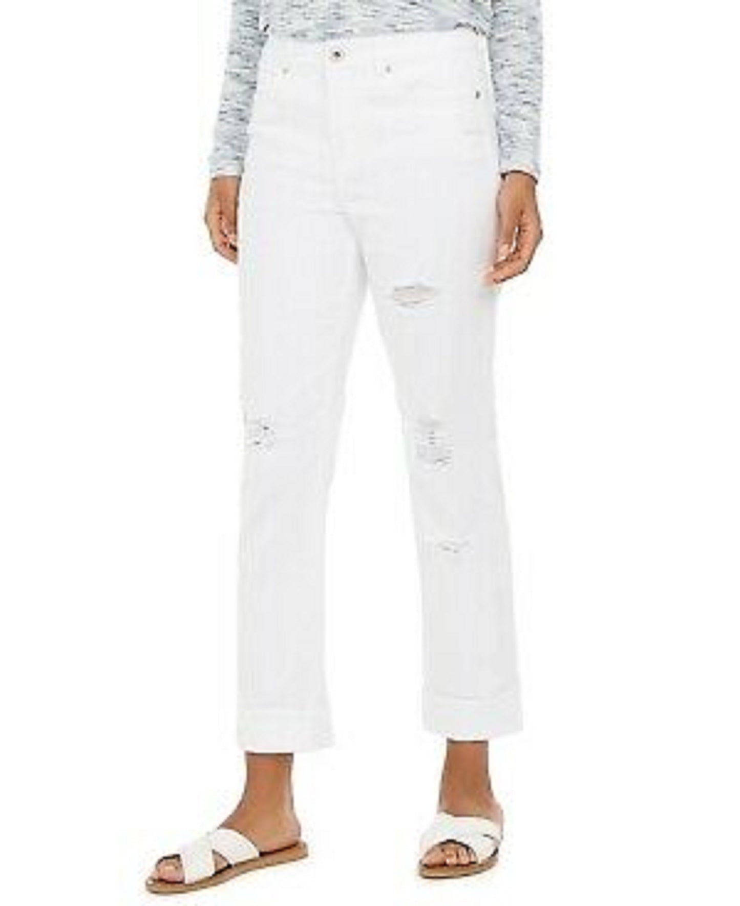 Style & Co Women's Ripped Crop Straight Jeans White Size 12