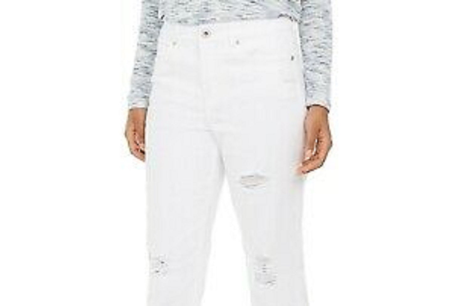 Style & Co Women's Ripped Crop Straight Jeans White Size 12