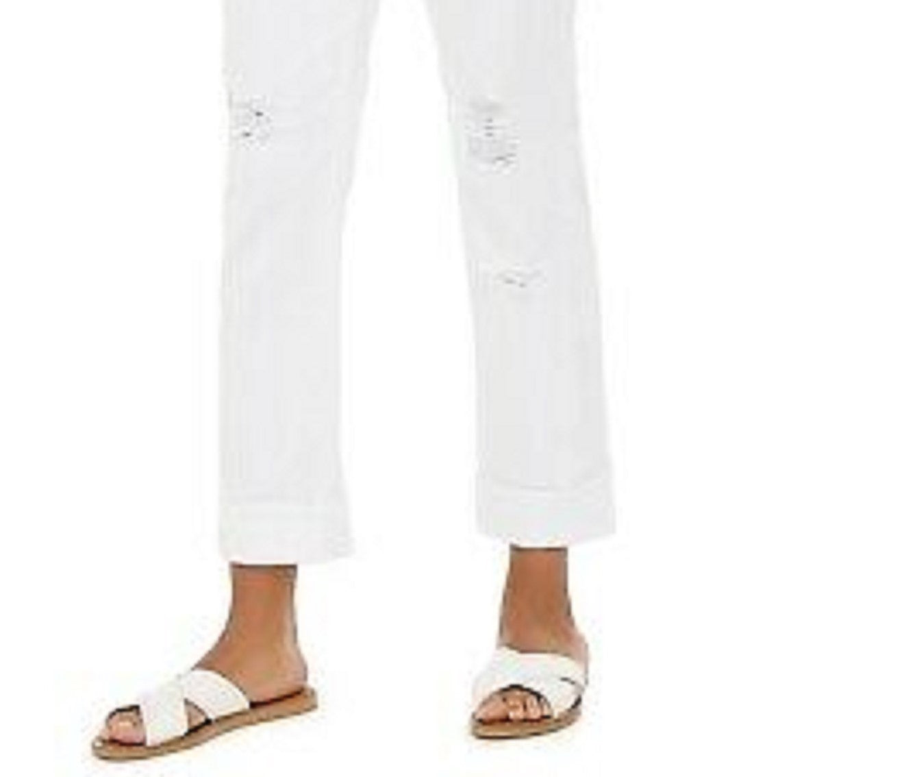 Style & Co Women's Ripped Crop Straight Jeans White Size 12