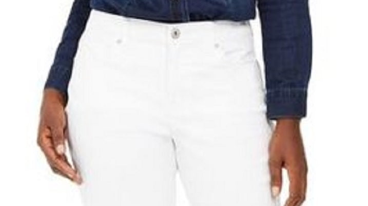 Style & Co Women's Curvy-Fit Cuffed Girlfriend Jeans White Size 10