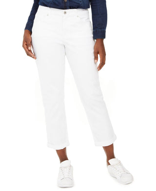 Style & Co Women's Curvy-Fit Cuffed Girlfriend Jeans White Size 12