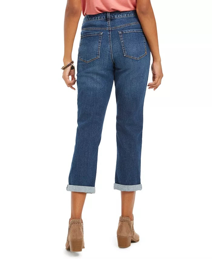 Style & Co Women's Curvy Fit Ripped Girlfriend Jeans Turq Aqua Size 2